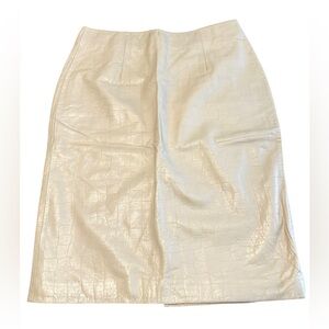 Vtg Wilsons Pelle Studio Croc Design Leather Pencil Skirt Size 12 Cream